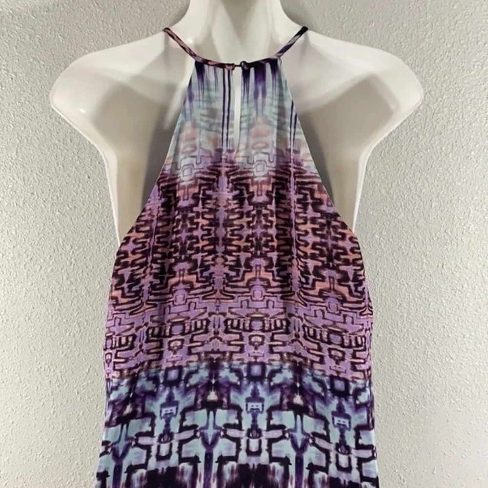 Parker blue purple abstract halter swing dress BB27